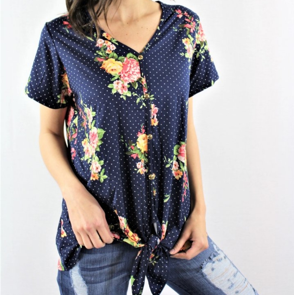 New Junior's Boutique Blue/white polka dot floral